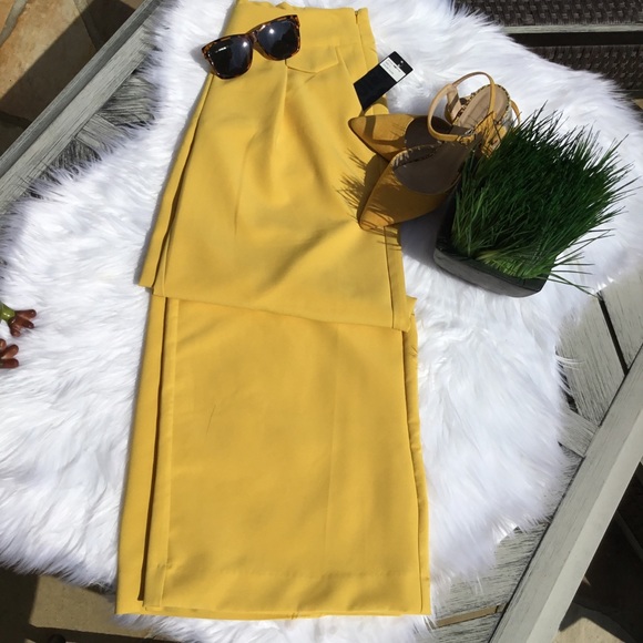 NWT ERIC Dijon mustard high waisted ankle wide leg - Picture 3 of 5